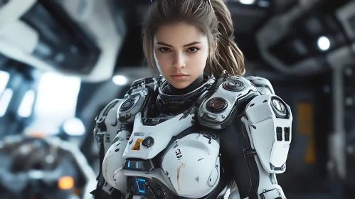 High-Tech Cyborg Woman in Sci-Fi Armor