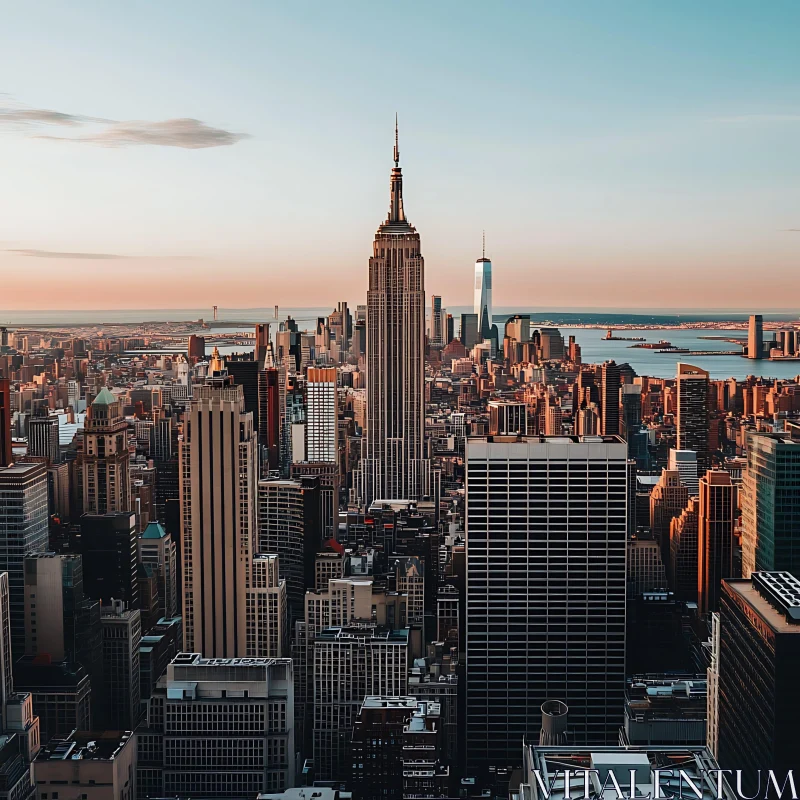 NYC Skyline with Iconic Buildings at Sunset AI Image