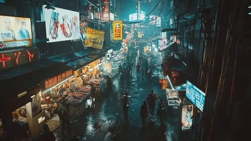 Bustling Asian City Night Market