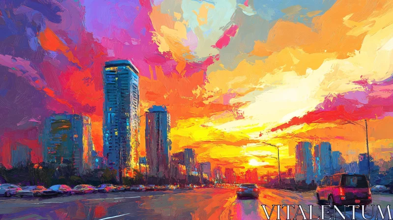 Vibrant City Skyline at Dusk AI Image