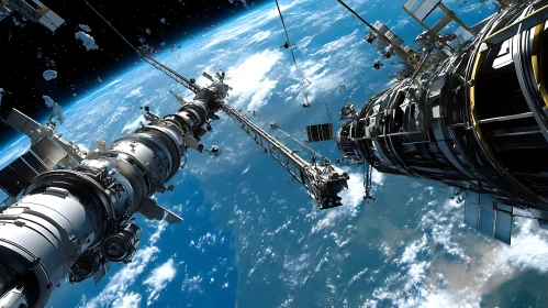 Interconnected Modules of a Space Station in Earth's Orbit