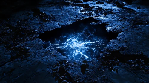 Electric Blue Light on Rocky Ground in Abstract Art