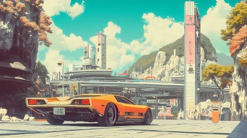 Urban Future with Modern Sports Car