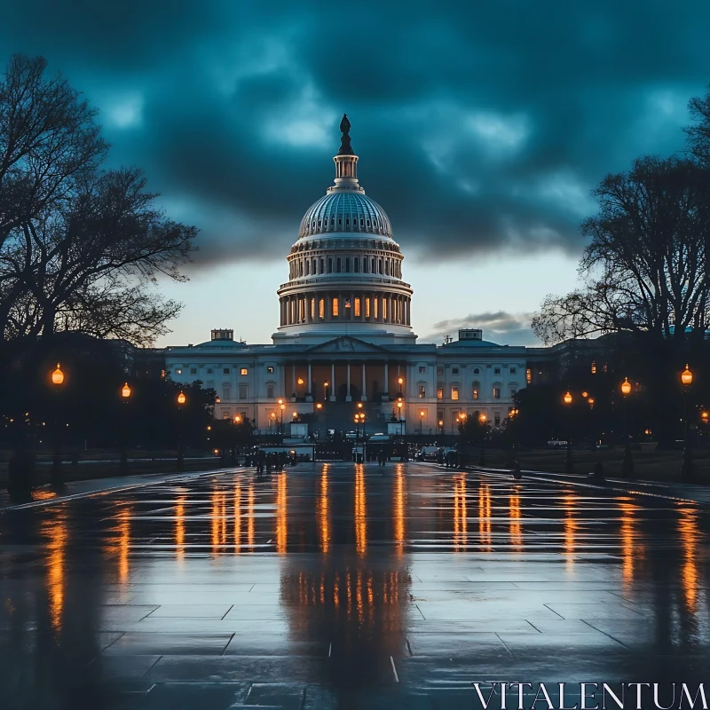 US Capitol Building Illuminated During Twilight AI Image