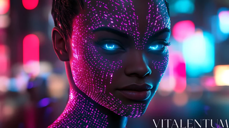 Neon-Illuminated Cyborg Close-Up AI Image