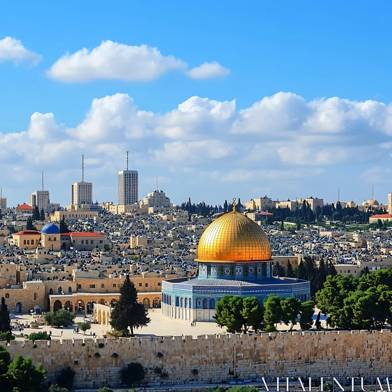 Jerusalem's Iconic Dome of the Rock and Urban Landscape AI Image