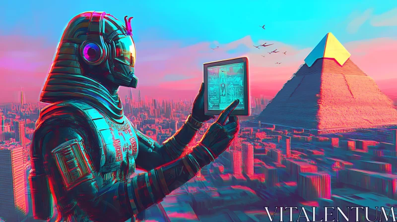 Surreal Robotic Vision of Future City and Pyramids AI Image