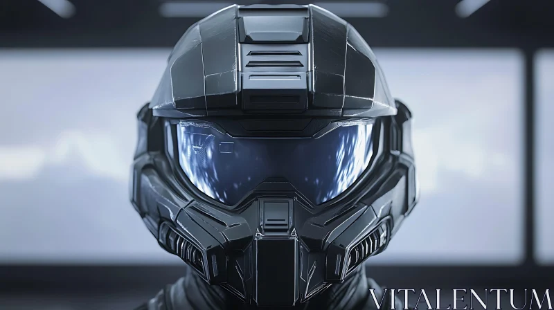 Futuristic Cyborg Helmet with Reflective Visor AI Image