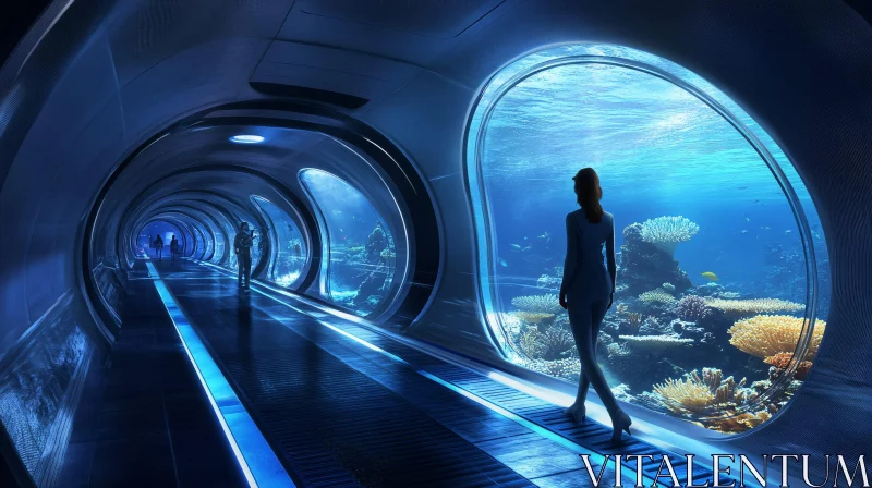 Aquatic Tunnel with Vibrant Marine Life AI Image