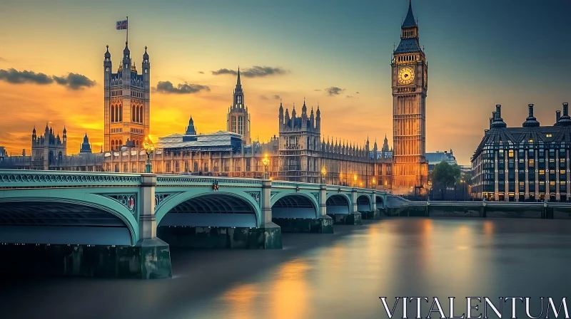 Big Ben and Westminster Bridge at Sunset AI Image