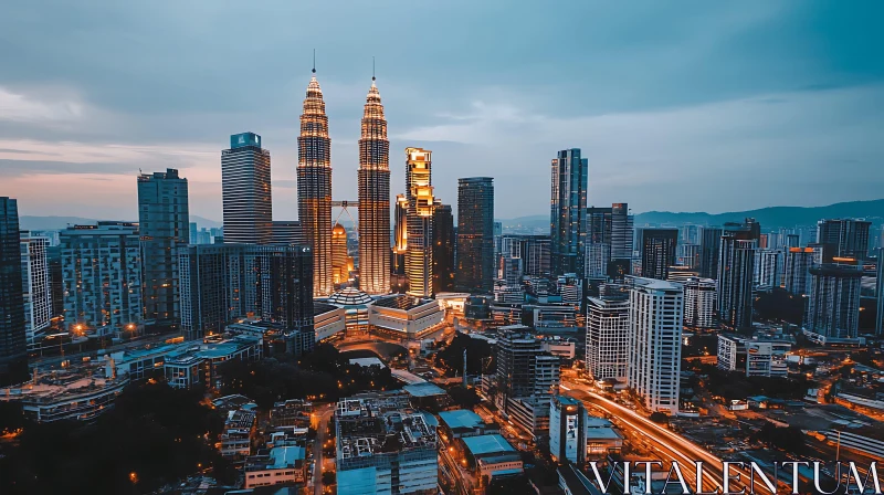 Vibrant Urban Skyline at Dusk AI Image