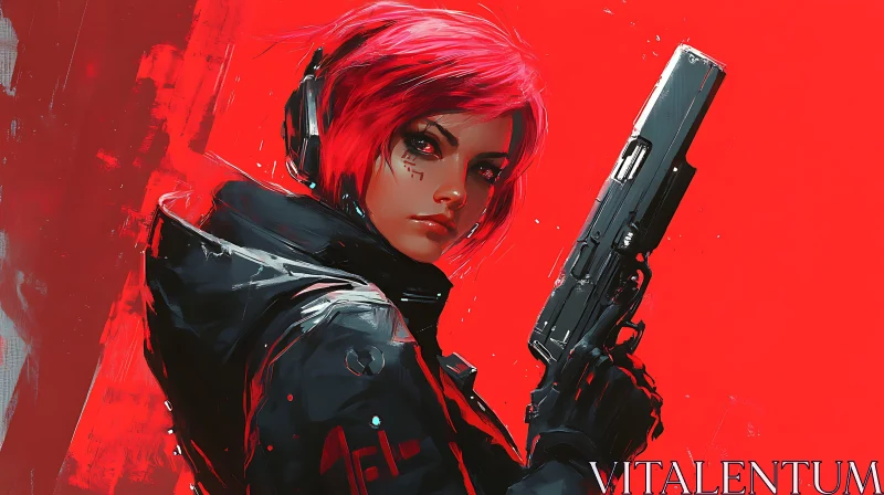 Cyberpunk Female Warrior in Red AI Image