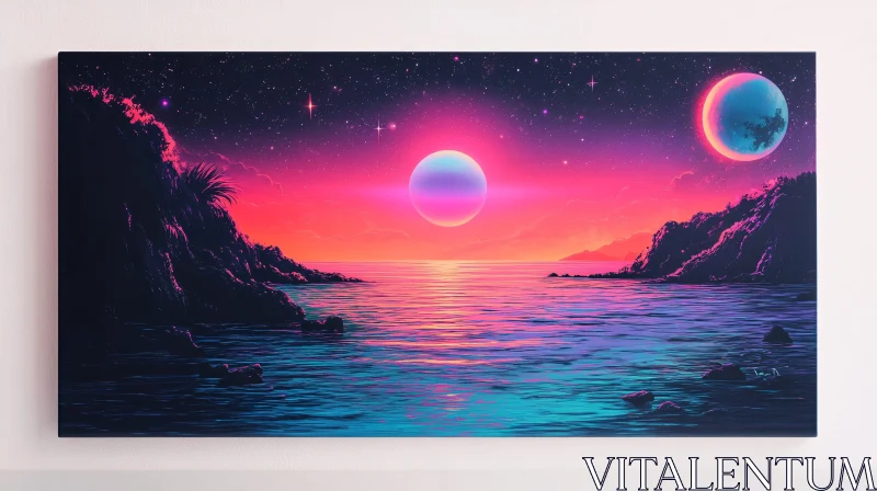 Vibrant Surreal Sunset Over Fantasy Sea AI Image