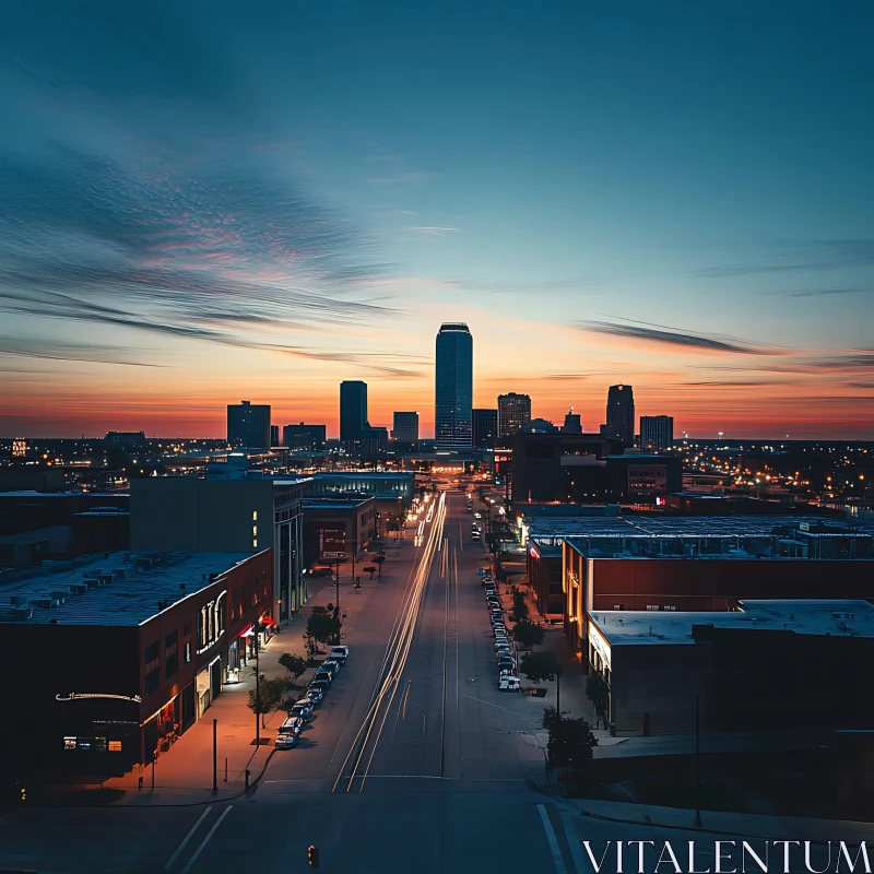 AI ART Sunset Over Urban City with Luminous Skyline