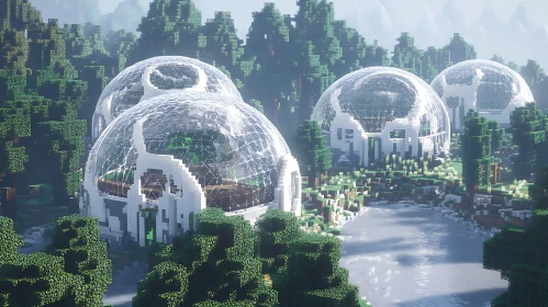 Geodesic Dome Structures Amidst Forest Landscape