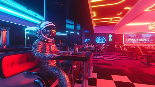 Astronaut in a Neon Retro Sci-Fi Diner