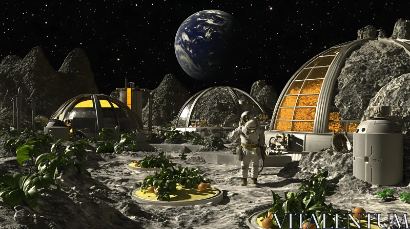 Moon Colony with Advanced Agricultural Systems AI Image