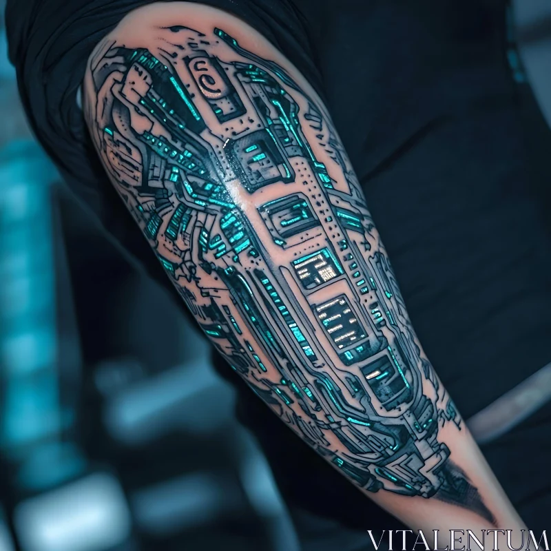 AI ART Cyborg Circuit Arm Tattoo