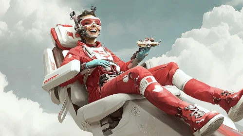 Smiling Astronaut in Futuristic Red Suit