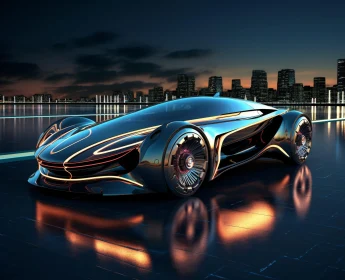 Sleek Futuristic Automobile at Night