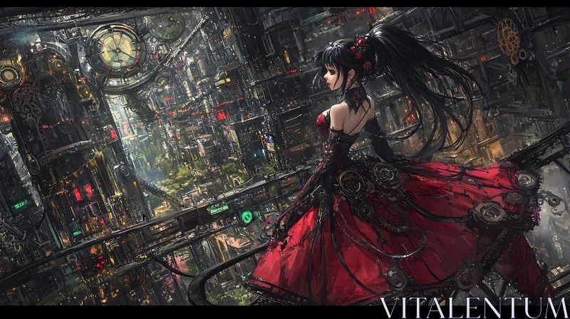 Steampunk City View with Gothic Attire AI Image