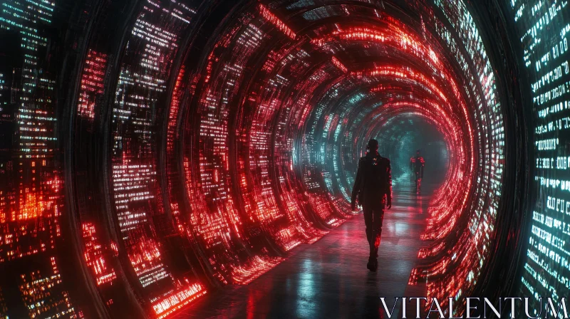 Cyberpunk Neon Tunnel with Walking Figures AI Image