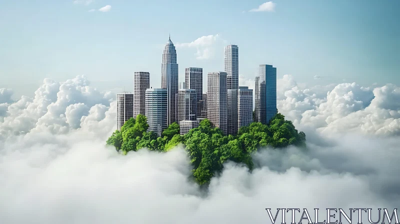 Floating City Amongst Clouds AI Image