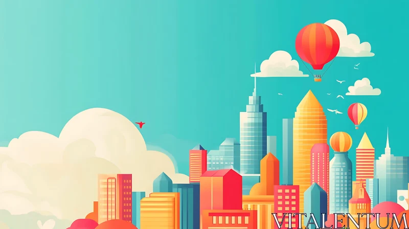 Vibrant Urban Landscape with Balloons AI Image