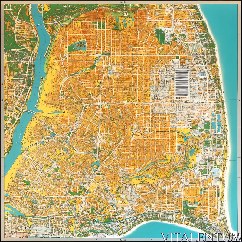 Topographic Map of Coastal Metropolis AI Image