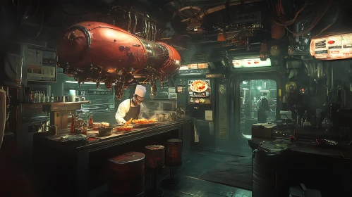 High-Tech Culinary Arts in a Cyberpunk Setting