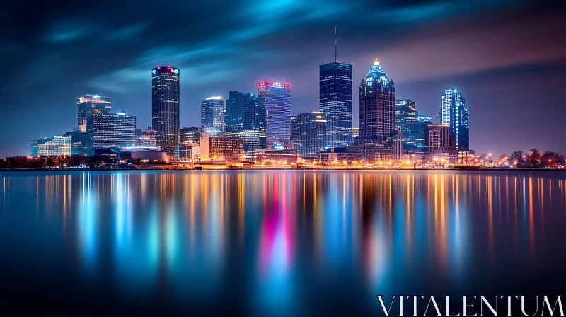 City Nightscape with Stunning Reflections AI Image