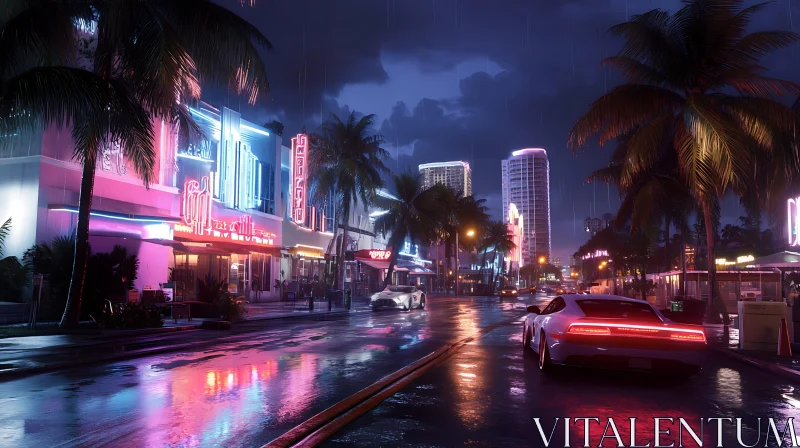 AI ART Urban Night Scene with Rain and Neon Glow