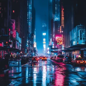 City Street Illuminated by Neon Lights