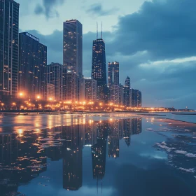 Evening Urban Scene with Reflections