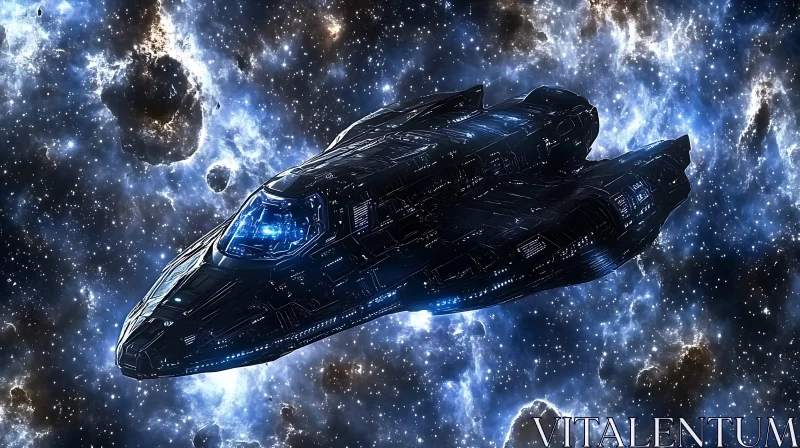 Advanced Spaceship in a Nebula-Filled Galaxy AI Image
