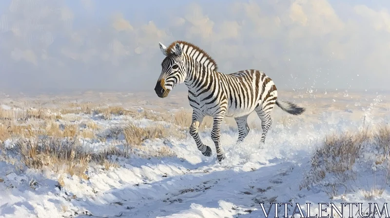 AI ART Running Zebra Amidst Snow