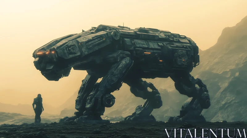 Giant Robot Beast in Dystopian Landscape