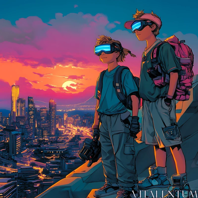 Sunset Adventure in Anime Cityscape with VR