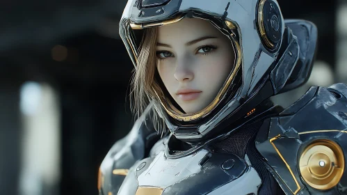 Young Woman in High-Tech Cyborg Suit