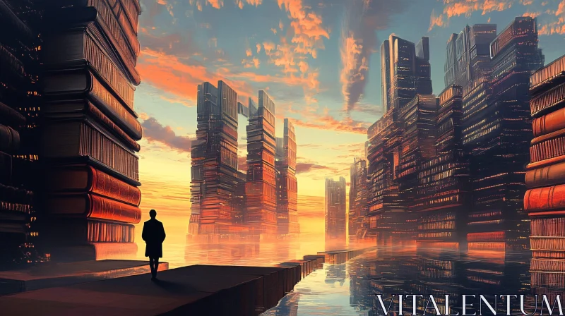 Sunset Cityscape of Books