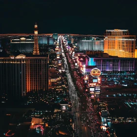 Nighttime City Skyline with Illuminated Streets