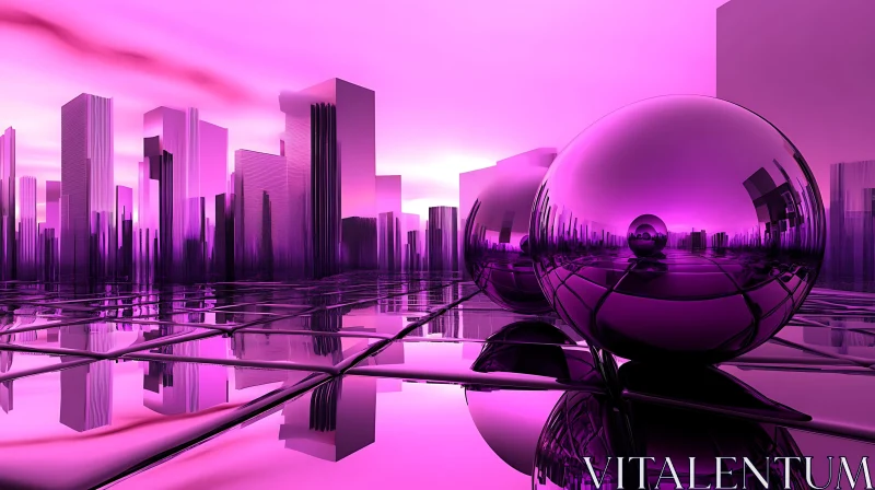 Reflective Spheres in a Futuristic Urban Landscape