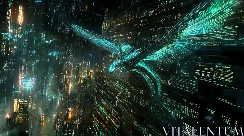 Neon Creature Soaring in Futuristic City