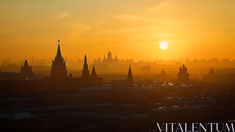 Golden Sunset Over Iconic City Buildings AI Image