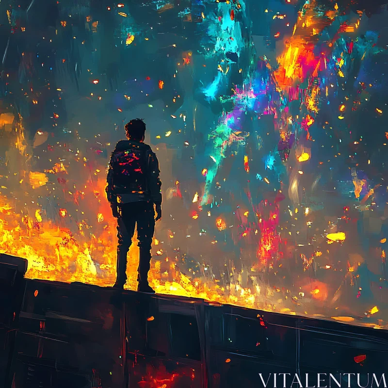 Silhouette Against a Colorful Abstract Sky