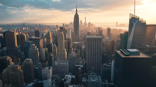 Sunset Over a Bustling Metropolitan Skyline