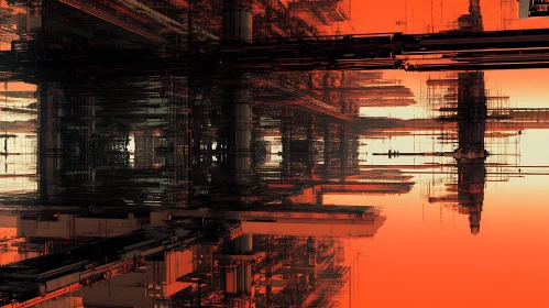 Futuristic Cityscape with Symmetrical Geometric Structures
