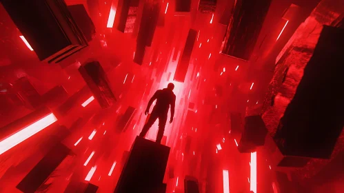 Abstract Red Geometry with Silhouette