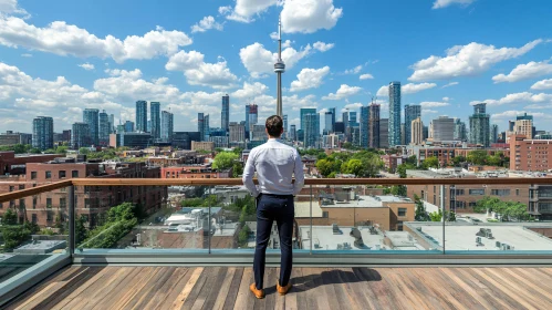 Cityscape View from Modern Glass Balcony