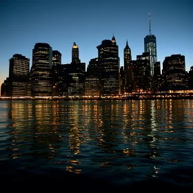 Night Cityscape with Skyscraper Reflections on Water